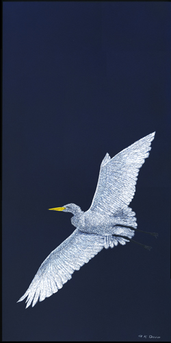 Egret Flight in Blue