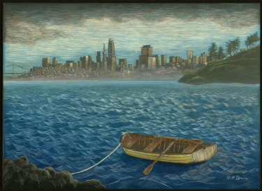 "Yellow Rowboat with SF Skyline"